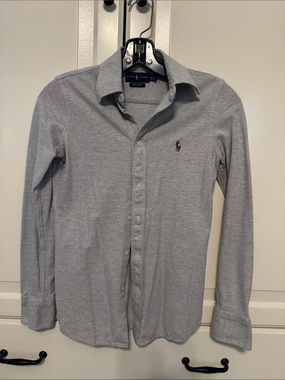 Ralph Lauren women’s Knit Oxford classic grey Button-Down Shirt
